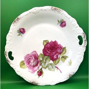 Vintage Pink Rose Cutout Handled Cake Plate 10" Embossed Shabby Chic READ!!!